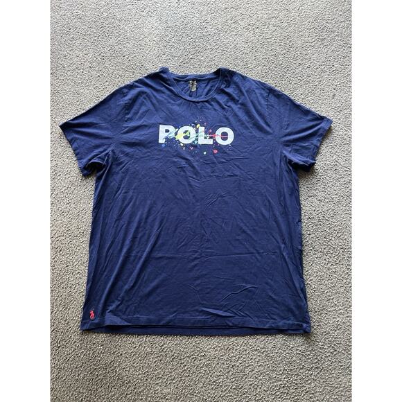 3XB Polo Ralph Lauren Logo Paint-Splatter T-Shirt Big and Tall Blue Polo Graphic - Picture 1 of 6
